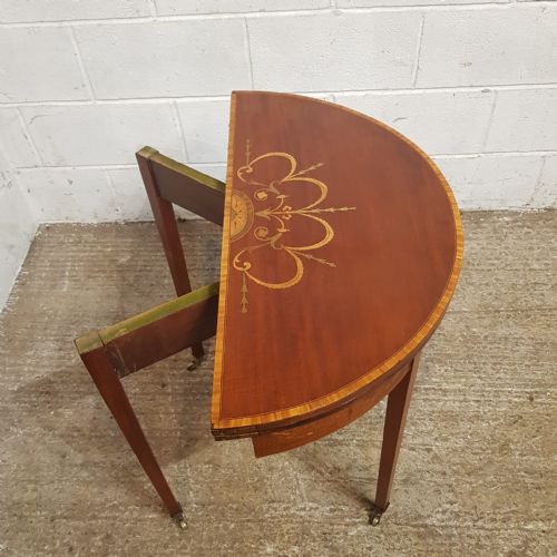 A REGENCY MAHOGANY INLAID DEMI LUNE FOLD OVER GAMES SIDE TABLE C1810 - ADDITIONAL PHOTO 1