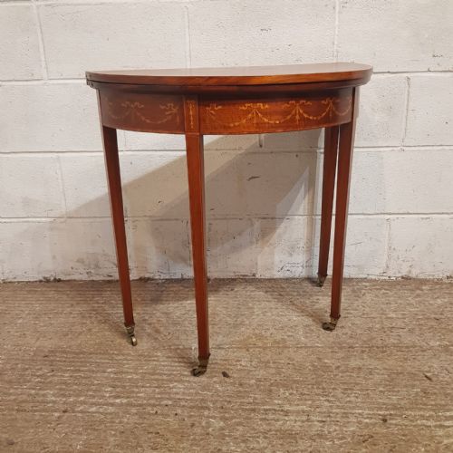 A REGENCY MAHOGANY INLAID DEMI LUNE FOLD OVER GAMES SIDE TABLE C1810 - ADDITIONAL PHOTO 3
