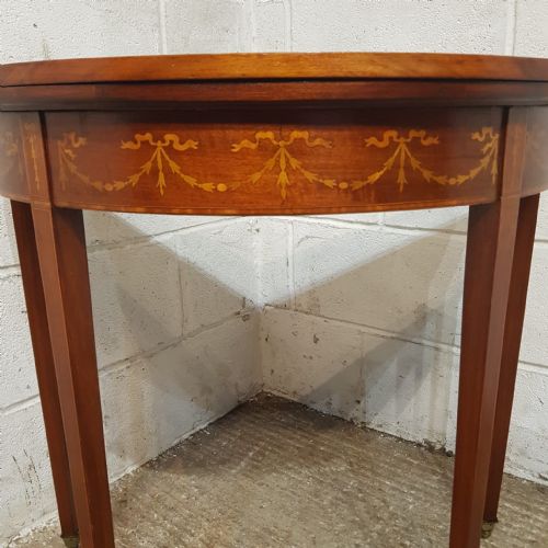 A REGENCY MAHOGANY INLAID DEMI LUNE FOLD OVER GAMES SIDE TABLE C1810 - ADDITIONAL PHOTO 5
