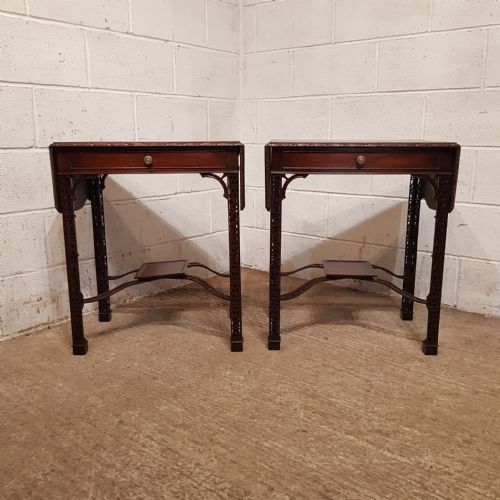 A Pair of Mahogany Chippendale Revival Drop Leaf Side Tables C1900