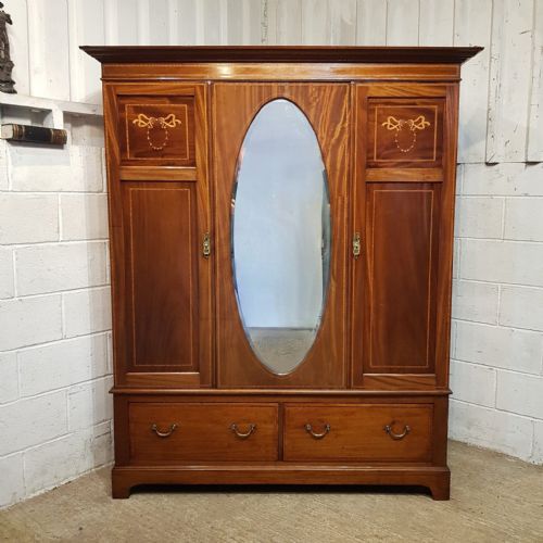 An Edwardian Mahogany Double Wardrobe C1900