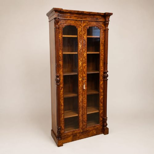 A Tall and Narrow Burr Walnut Glazed Bookcase C1850