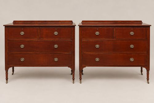 A PAIR OF MAHOGANY BOW FRONTED 3 HEIGHT CHEST OF DRAWERS C1900