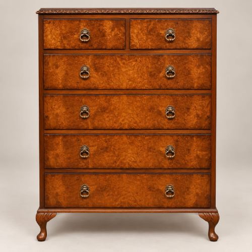 A Burr Walnut 5 Height Chest of Drawers C1920