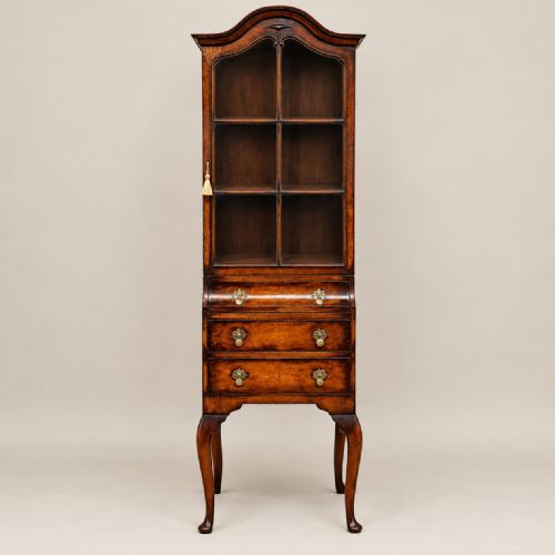 A Tall Narrow Burr Walnut Bookcase Cabinet C1920