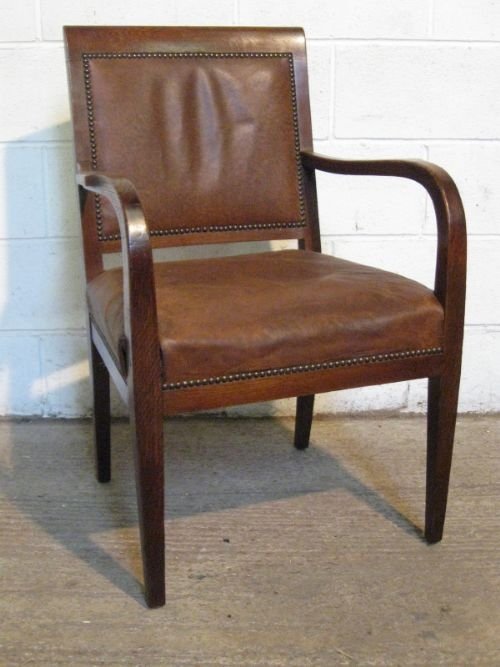Antique Arts & Crafts Solid Oak & Leather Chair C1890