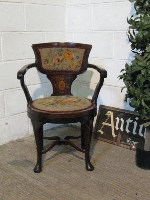 Gorgeous Unusual Antique Edwardian Inlaid Mahogany Rotating Chair C1900