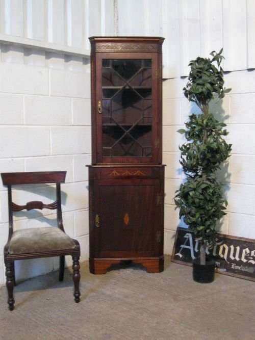 Edwardian Inlaid Mahogany Full Height Corner Cabinet
