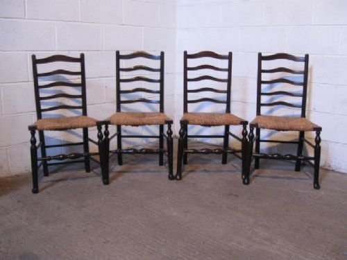 Antique Victorian Set of Four Country Oak Ladder Back Chairs C1860