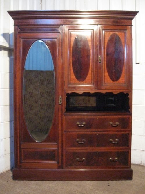 Lovely Edwardian Inlaid Mahogany Wardrobe Compactum Armoire C1900