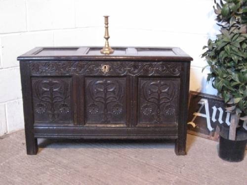 Antique 17th Century Carved Oak Coffer James 11 C1680