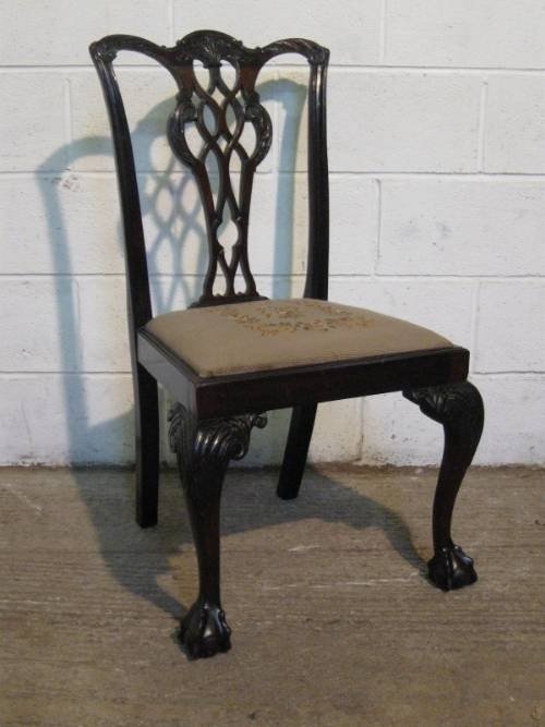 Antique Georgian Mahogany Chippendale Side Hall Chair