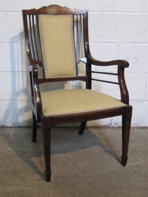 Lovely Antique Edwardian Inlaid Mahogany Library Desk Chair C1900