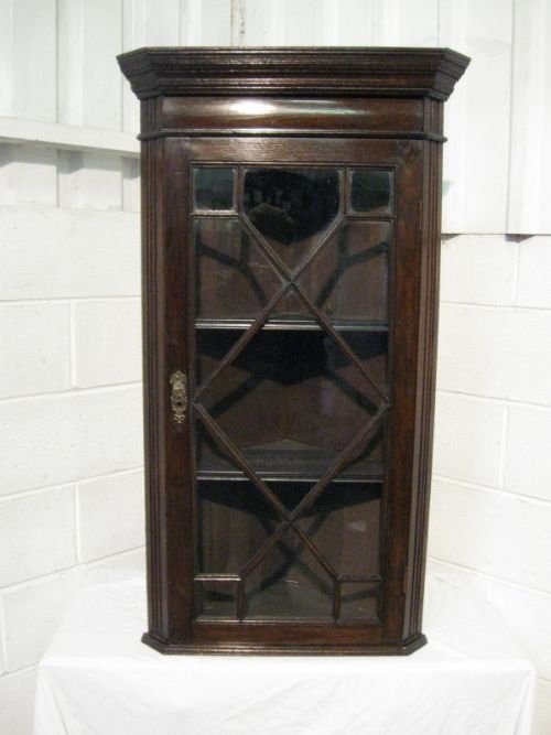 Antique Georgian Astragal Glazed Oak Corner Cabinet