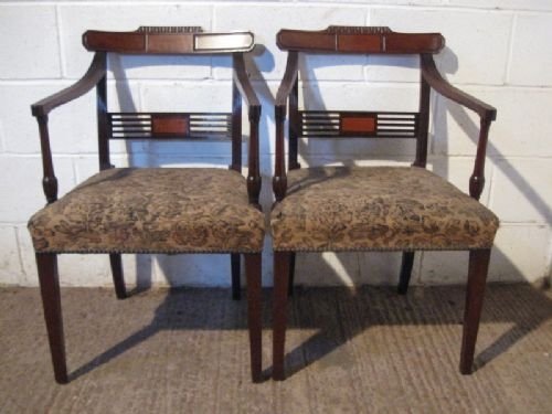 Pair Regency Mahogany Inlaid Elbow Chairs C1800