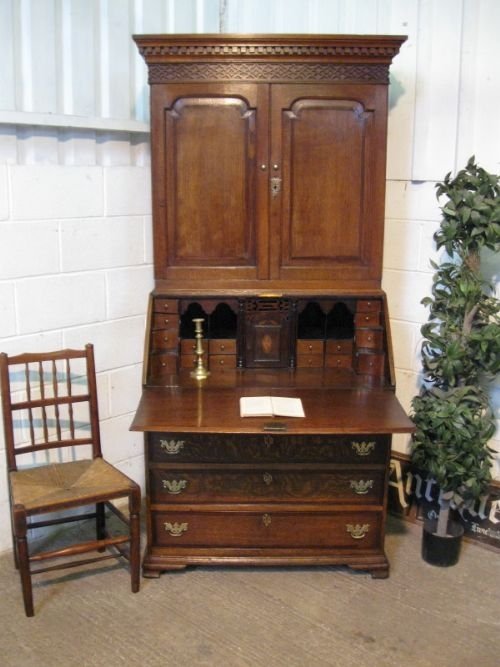 Stunning Georgian Oak & Mahogany Bureau Bookcase C1780
