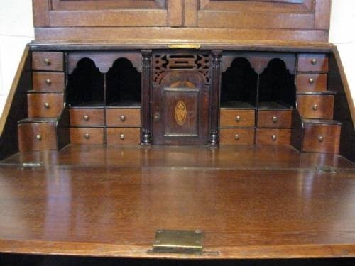fig 1. STUNNING GEORGIAN OAK & MAHOGANY BUREAU BOOKCASE C1780