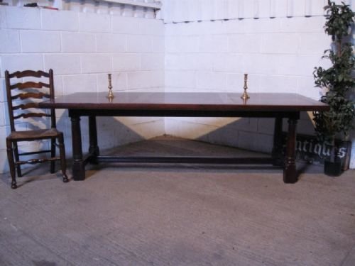 Antique Edwardian Solid Country Oak Refectory Dining Table Seats 10 People C1900