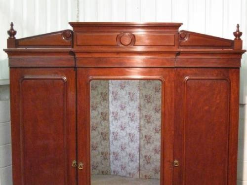 fig 1. SUPERB QUALITY ANTIQUE VICTORIAN MAHOGANY BREAKFRONT TRIPLE WARDROBE ARMOIRE C1860