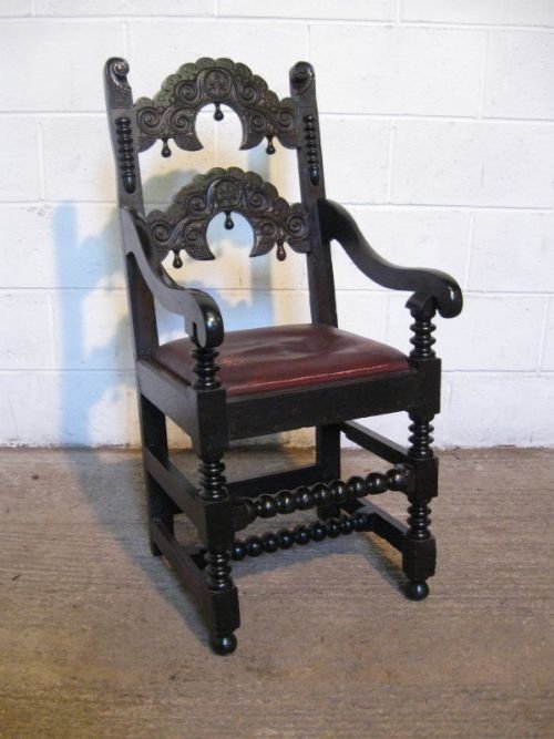 Superb Antique Victorian Gothic Oak Hall or Side Chair