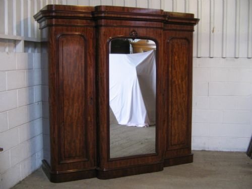 Handsome Large Victorian Mahogany Breakfront Triple Wardrobe
