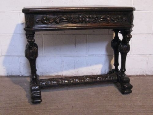 Antique Victorian Carved Gothic Oak Fold Over Games Side Table C1880