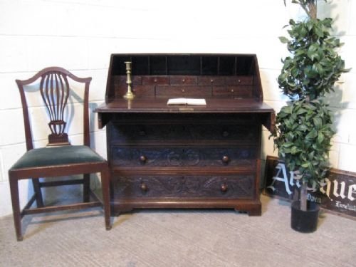 Superb Georgian Carved Oak Bureau C1780