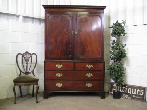 Antique Georgian Mahogany Linen Press on Chest C1780
