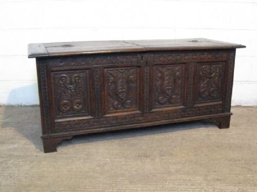 Antique Queen Anne Carved Oak Coffer C1700