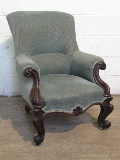 Antique Early Victorian Carved Mahogany Salon Armchair C1860