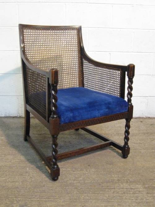 Antique Edwardian Oak Bergere Library Chair C1910