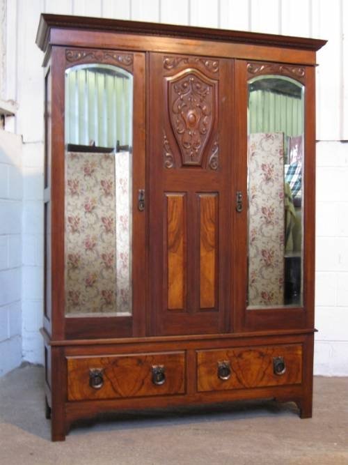 Antique Art Nouveau Mahogany & Burr Walnut C1890wardrobe