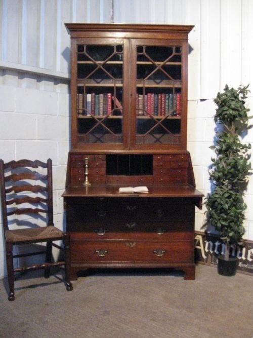 Antique Georgian Oak Bureau Astragal Glazed Bookcase on Chest C1780