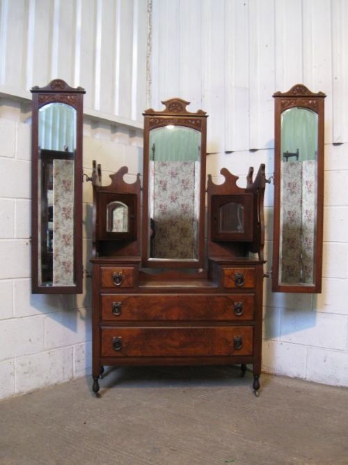 Superb Antique Art Nouveau Mahogany & Burr Walnut Dressing Chest C1890