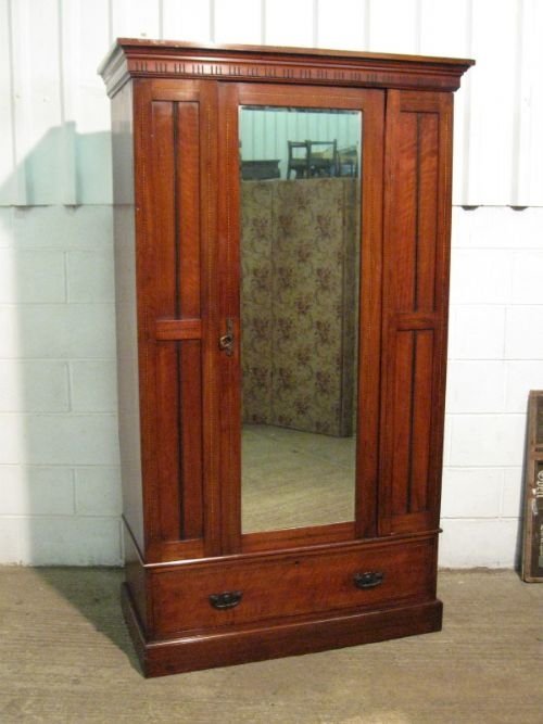 Late Victorian Edwardian Inlaid Mahogany Wardrobe Armoire C1900