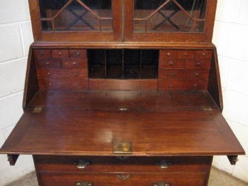 fig 1. ANTIQUE GEORGIAN OAK BUREAU ASTRAGAL GLAZED BOOKCASE ON CHEST C1780