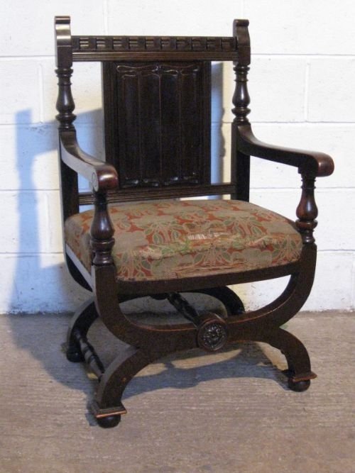 Superb Antique Arts & Crafts Solid Oak Cross Framed Chair C1890
