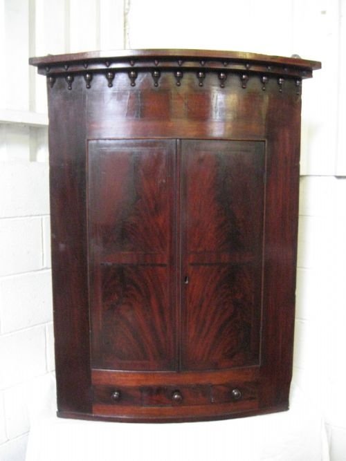 Antique Georgian Mahogany Barrell Fronted Corner Cabinet C1780