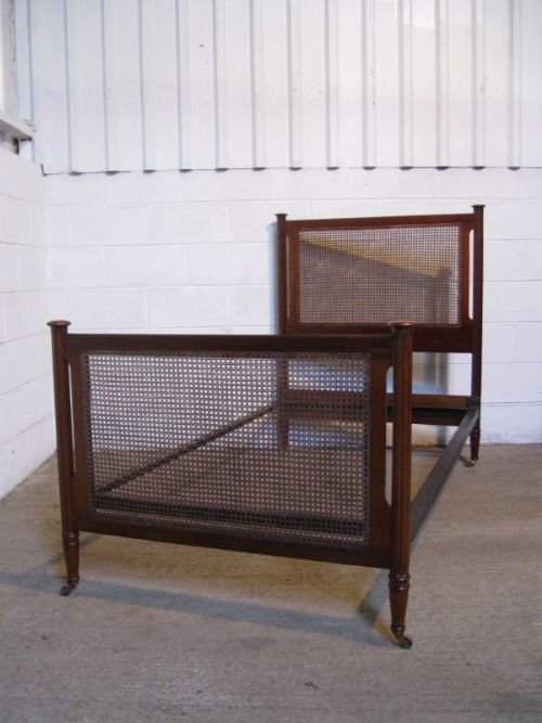 Antique Edwardian Mahogany & Bergere Single Bedstead C1900