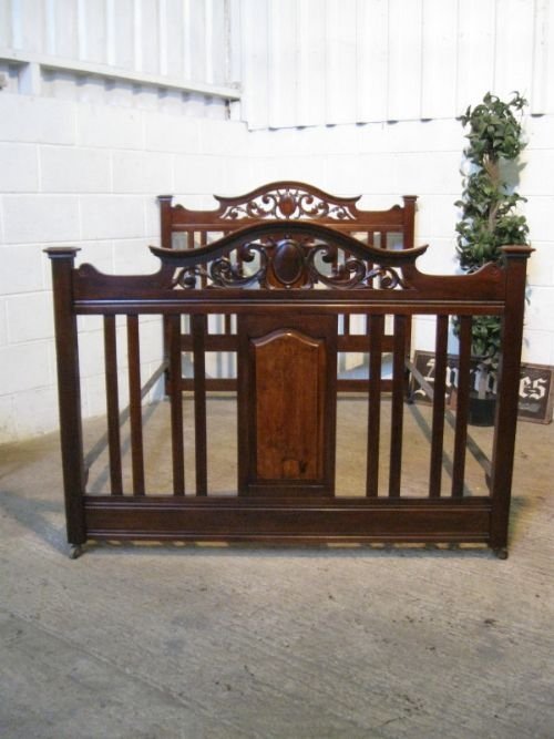 Antique Late Victorian Walnut Double Bedstead C1890