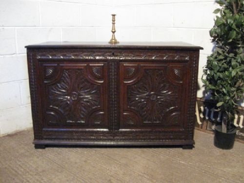 Antique Early Georgian Carved Country Oak Coffer C1760