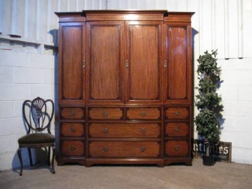 Superb Antique Edwardian Mahogany Breakfront Clothes Press Wardrobe Armoire C1900 by Maples & Son