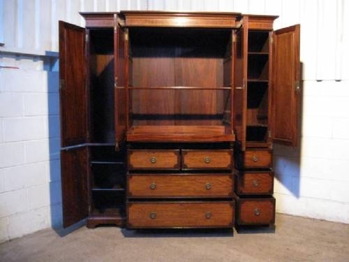 fig 1. SUPERB ANTIQUE EDWARDIAN MAHOGANY BREAKFRONT CLOTHES PRESS WARDROBE ARMOIRE C1900 BY MAPLES & SON