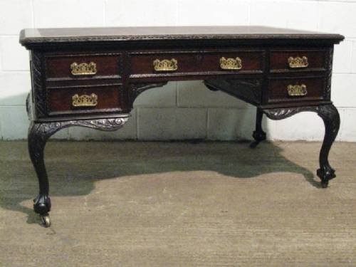 Gorgeous Antique Victorian Carved Oak Partners Desk by London Makers Drude & Co C1880
