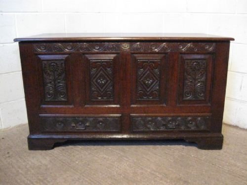 Antique Georgian Carved Oak Mule Chest Coffer C1740
