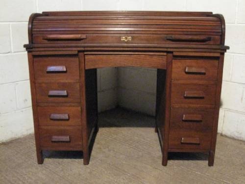 fig 1. ANTIQUE EDWARDIAN OAK TAMBOR ROLL TOP DESK C1900 REFWDB130/4.8