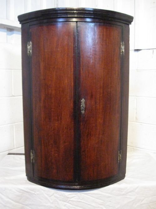 Antique Georgian Oak & Mahogany Barell Fronted Corner Cabinet C1780
