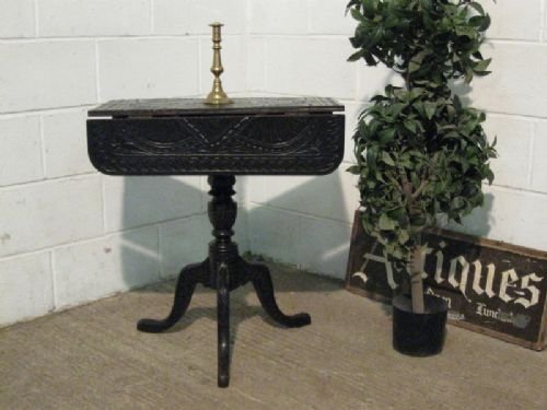 Antique Georgian Carved Oak Drop Leaf Side Table C1780