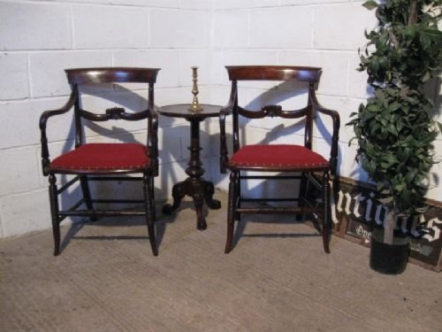 Antique Pair Regency Mahogany Elbow Carver Chairs C1800