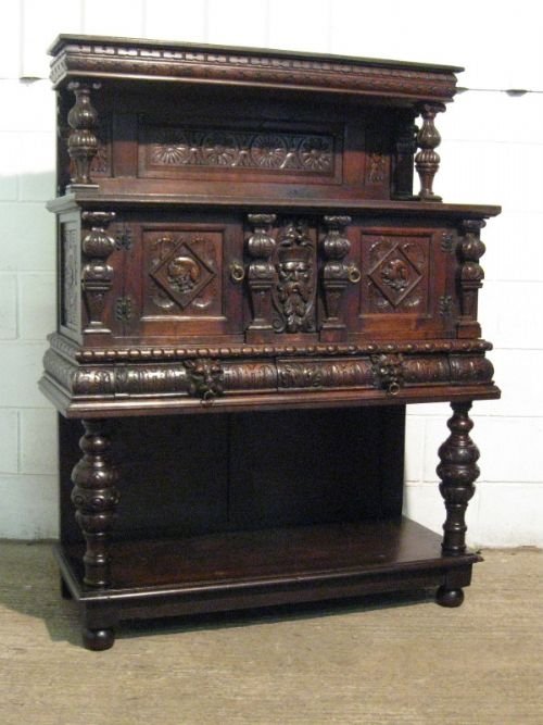 Antique Victorian Carved Solid Oak Gothic Sideboard Dresser C1870